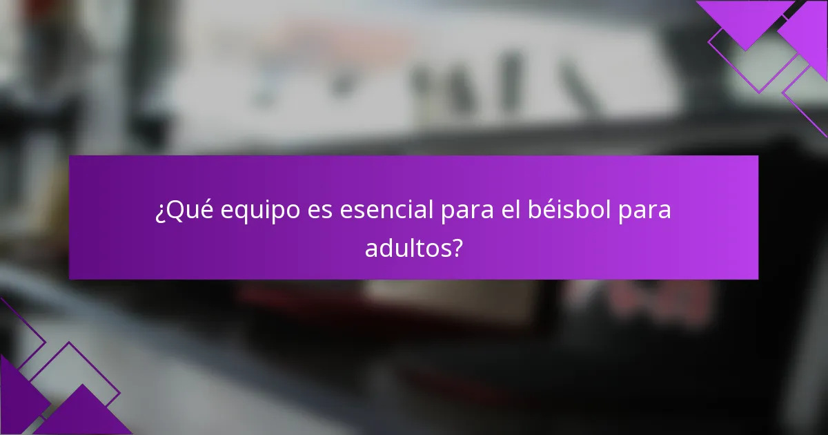 ¿Qué equipo es esencial para el béisbol para adultos?